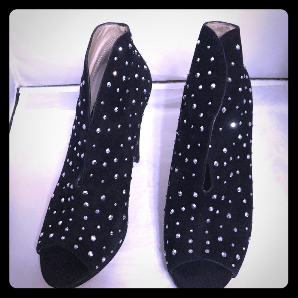 Ladies  Black Suede Rhinestone Bootie - Size 7.5M